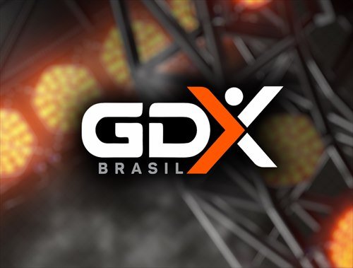 Logotipo da GDX Brasil sobre estrutura de palco, som e iluminação